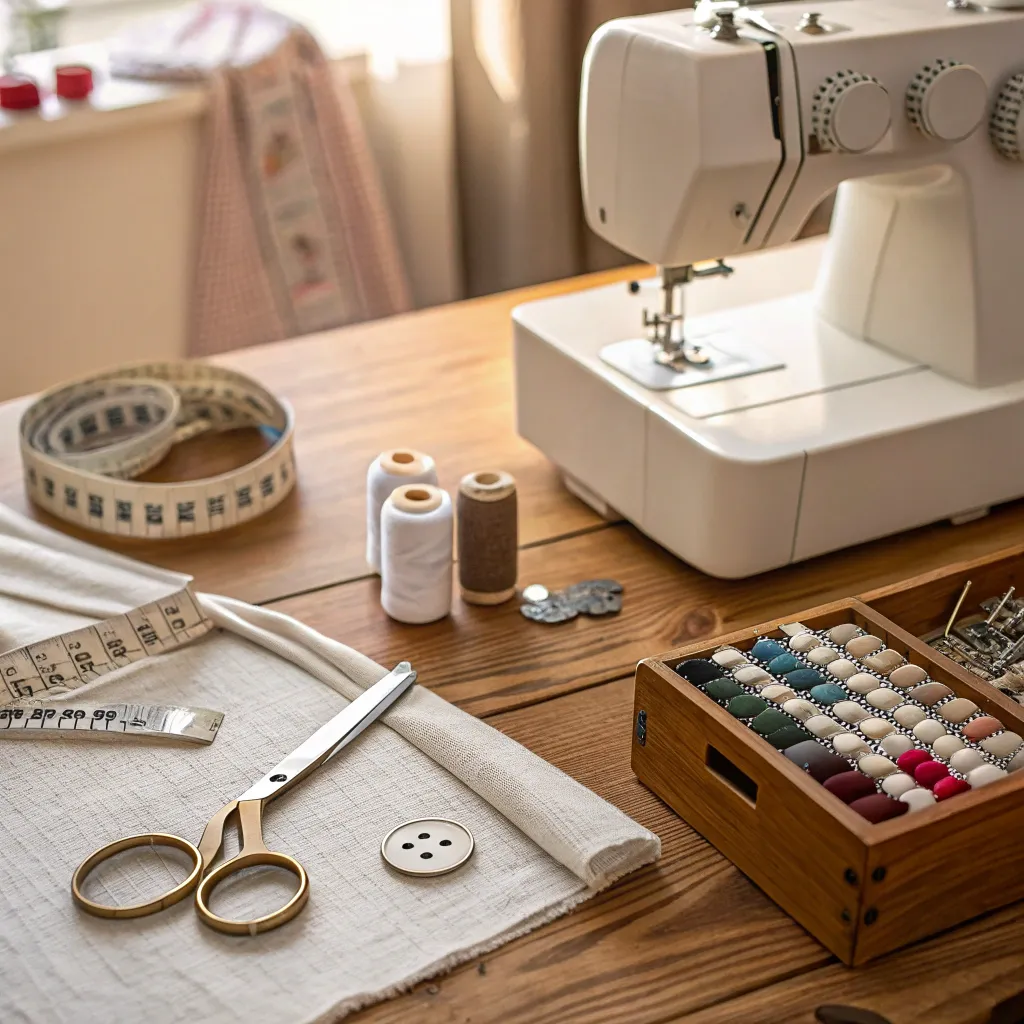 Tailoring workspace with sewing tools